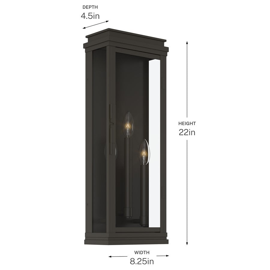 Kichler Lundon 22in 3-Light Outdoor Wall Sconce | Traditional Olde Bronze and Clear Glass | Porch & Entryway | 8.25 x 22 in | Model 59164OZ