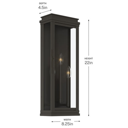 Kichler Lundon 22in 3-Light Outdoor Wall Sconce | Traditional Olde Bronze and Clear Glass | Porch & Entryway | 8.25 x 22 in | Model 59164OZ