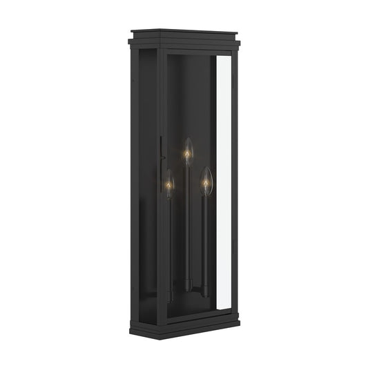 Kichler Lundon 28.25in 3-Light Outdoor Wall Light | Traditional Black Aluminum and Clear Glass | Porch & Patio | 10.5 x 28.25 x 4.5 in | Model 59165BK
