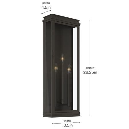 Kichler Lundon 28in 3-Light Outdoor Wall Light | Traditional Olde Bronze Aluminum | Porch & Patio Wet Location | 10.5 x 28.25 in | Model 59165OZ