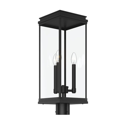 Kichler Lundon 22.75in 3-Light Outdoor Post Light | Traditional Black and Clear Glass | Driveway & Entryway | 8.25 x 8.25 x 22.75 in | Model 59166BK
