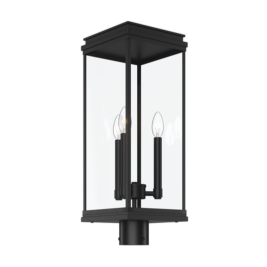 Kichler Lundon 22.75in 3-Light Outdoor Post Light | Traditional Black and Clear Glass | Driveway & Entryway | 8.25 x 8.25 x 22.75 in | Model 59166BK