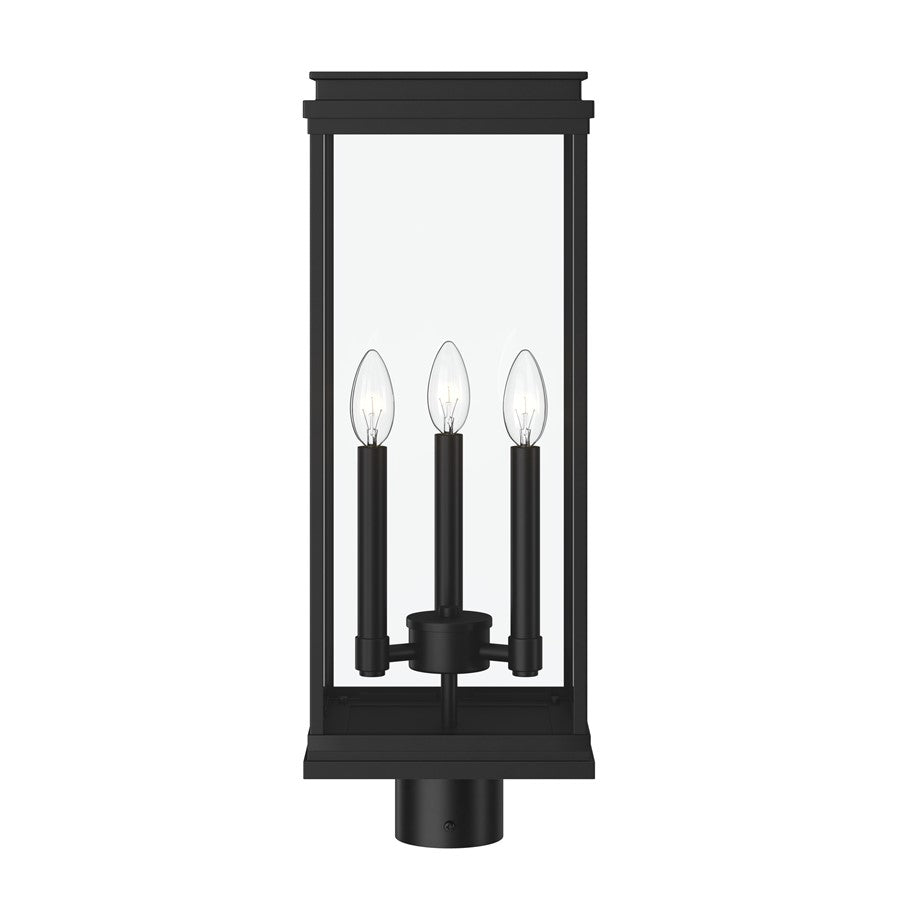 Kichler Lundon 22.75in 3-Light Outdoor Post Light | Traditional Black and Clear Glass | Driveway & Entryway | 8.25 x 8.25 x 22.75 in | Model 59166BK