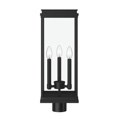 Kichler Lundon 22.75in 3-Light Outdoor Post Light | Traditional Black and Clear Glass | Driveway & Entryway | 8.25 x 8.25 x 22.75 in | Model 59166BK