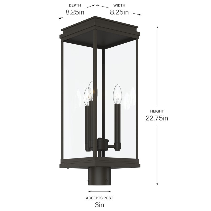 Kichler Lundon 22.75in 3-Light Outdoor Post Light | Traditional Olde Bronze and Clear Glass | Driveway & Entryway | Model 59166OZ