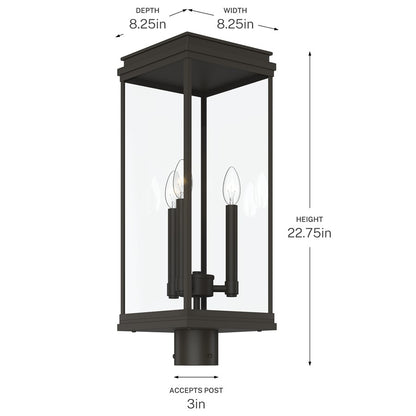 Kichler Lundon 22.75in 3-Light Outdoor Post Light | Traditional Olde Bronze and Clear Glass | Driveway & Entryway | Model 59166OZ