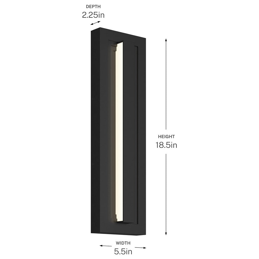 Kichler Arik 18.5in 1-Light Outdoor Wall Sconce | Modern Black Aluminum with Glass Shade | Entryway & Patio | 5.5 x 18.5 in | Model 59169BKLED