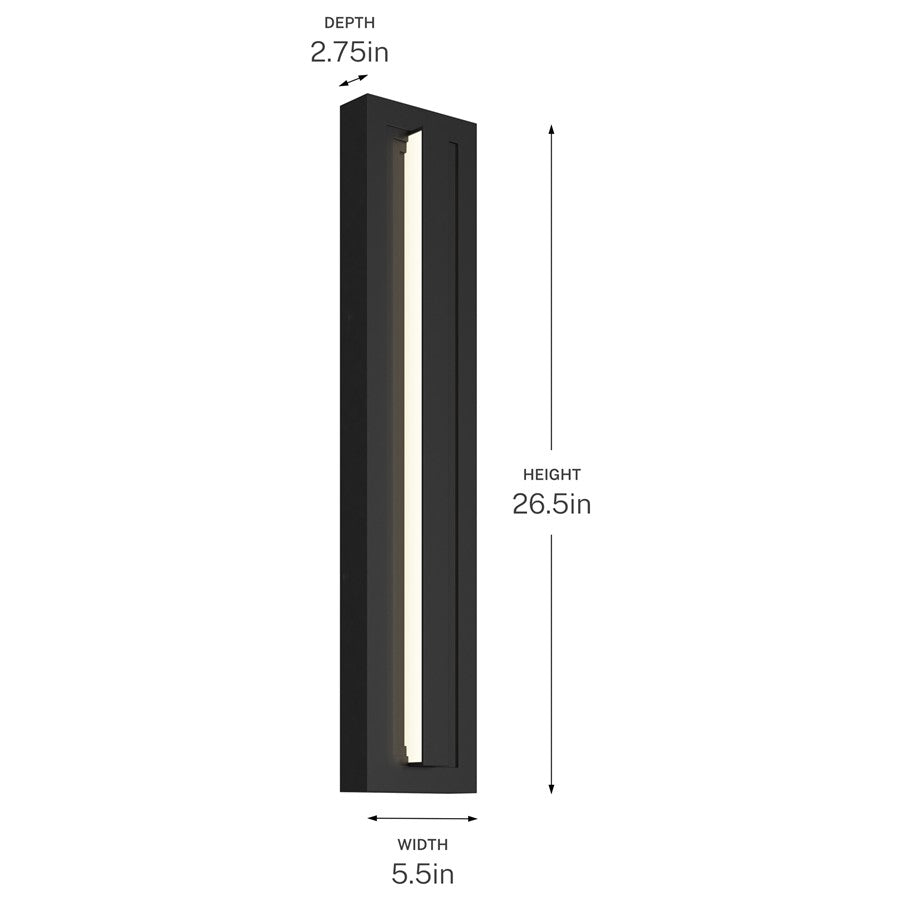 Kichler Arik 26.5in 1-Light LED Wall Light | Modern Black Aluminum | Entryway & Patio | 5.5 x 26.5 x 2.75 in | Model 59170BKLED