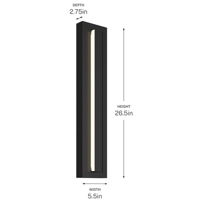 Kichler Arik 26.5in 1-Light LED Wall Light | Modern Black Aluminum | Entryway & Patio | 5.5 x 26.5 x 2.75 in | Model 59170BKLED