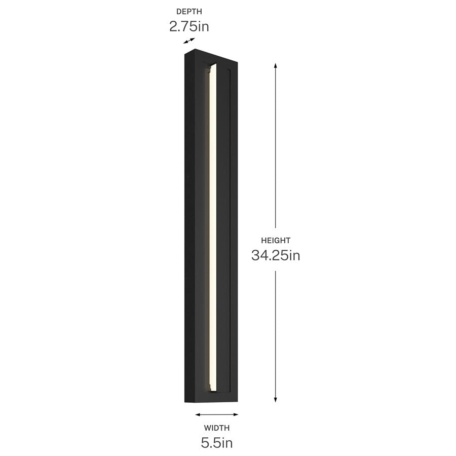 Kichler Arik 34in 1-Light LED Wall Light | Modern Black Aluminum | Porch & Patio Entryway | 900 Lumens 3000K | Model 59171BKLED