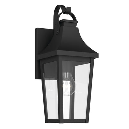 Kichler Cleary 16in 1-Light Outdoor Wall Light | Traditional Textured Black and Clear Glass | Entryway & Patio | 6 x 16 x 7 in | Model 59193BKT