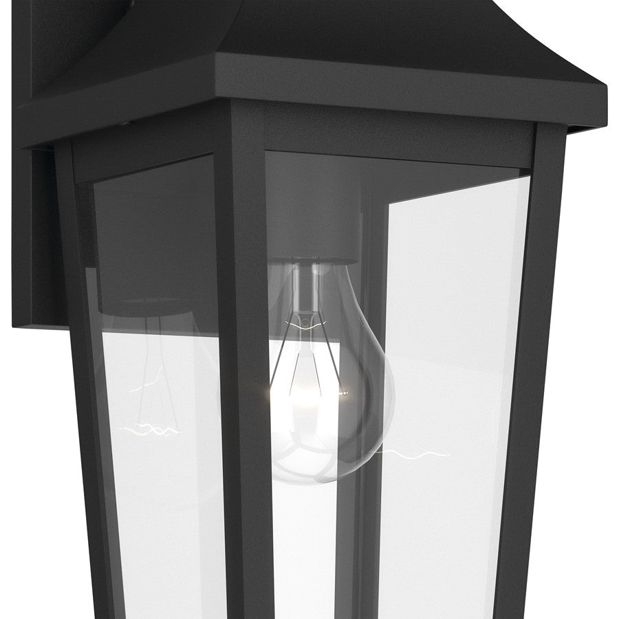 Kichler Cleary 16in 1-Light Outdoor Wall Light | Traditional Textured Black and Clear Glass | Entryway & Patio | 6 x 16 x 7 in | Model 59193BKT