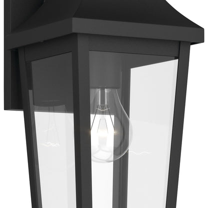 Kichler Cleary 16in 1-Light Outdoor Wall Light | Traditional Textured Black and Clear Glass | Entryway & Patio | 6 x 16 x 7 in | Model 59193BKT