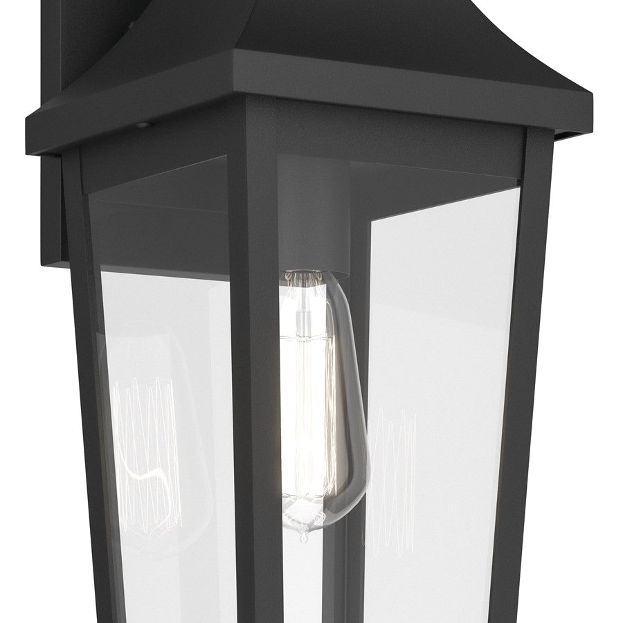 Kichler Cleary 20in 1-Light Outdoor Wall Light | Traditional Textured Black Aluminum Clear Glass | Entryway & Patio | 7 x 20 x 8 in | Model 59194BKT