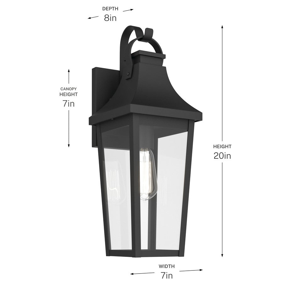 Kichler Cleary 20in 1-Light Outdoor Wall Light | Traditional Textured Black Aluminum Clear Glass | Entryway & Patio | 7 x 20 x 8 in | Model 59194BKT