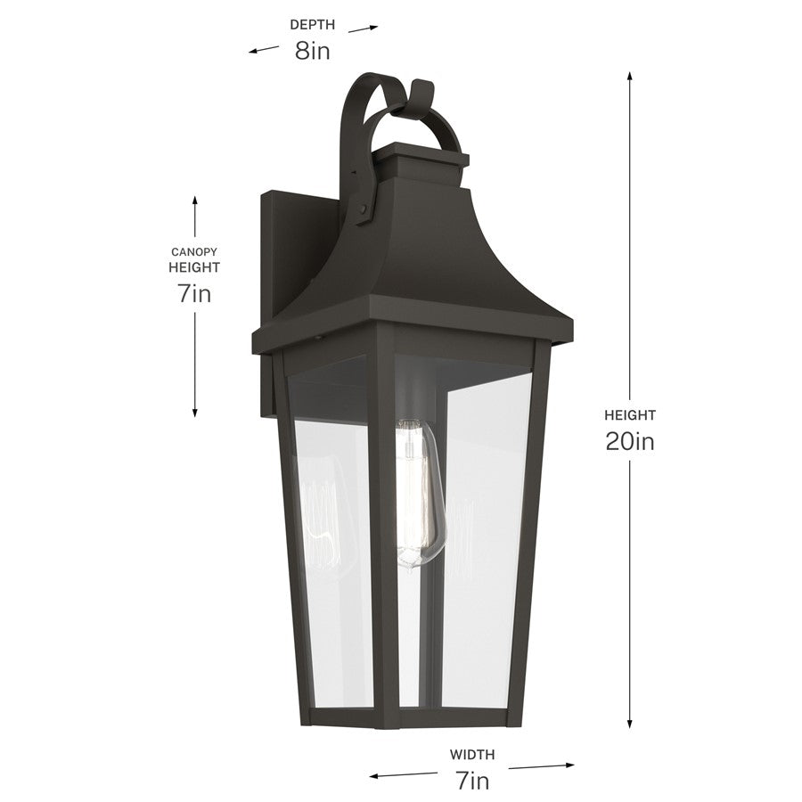 Kichler Cleary 20in 1-Light Outdoor Wall Light | Traditional Olde Bronze Aluminum and Clear Glass | Entryway & Pathway | 7 x 20 x 8 in | Model 59194OZ