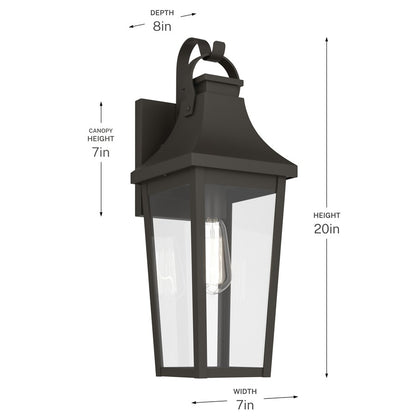 Kichler Cleary 20in 1-Light Outdoor Wall Light | Traditional Olde Bronze Aluminum and Clear Glass | Entryway & Pathway | 7 x 20 x 8 in | Model 59194OZ