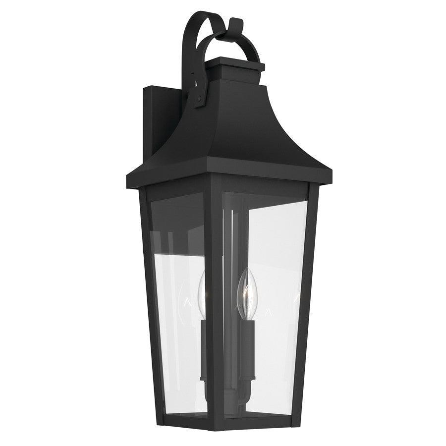 Kichler Cleary 24in 2-Light Outdoor Wall Light | Traditional Textured Black Aluminum and Clear Glass | Entryway & Covered Patio | Model 59195BKT