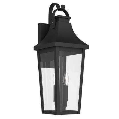 Kichler Cleary 24in 2-Light Outdoor Wall Light | Traditional Textured Black Aluminum and Clear Glass | Entryway & Covered Patio | Model 59195BKT
