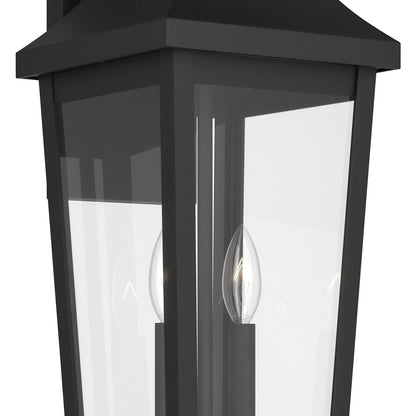 Kichler Cleary 24in 2-Light Outdoor Wall Light | Traditional Textured Black Aluminum and Clear Glass | Entryway & Covered Patio | Model 59195BKT