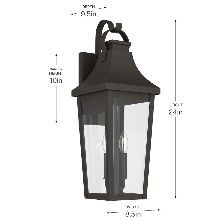 Kichler Cleary 24in 2-Light Outdoor Wall Light | Traditional Olde Bronze Aluminum | Entryway & Covered Patio | W 8 x H 24 x Ext 9 in | Model 59195OZ