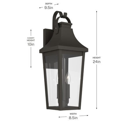 Kichler Cleary 24in 2-Light Outdoor Wall Light | Traditional Olde Bronze Aluminum | Entryway & Covered Patio | W 8 x H 24 x Ext 9 in | Model 59195OZ