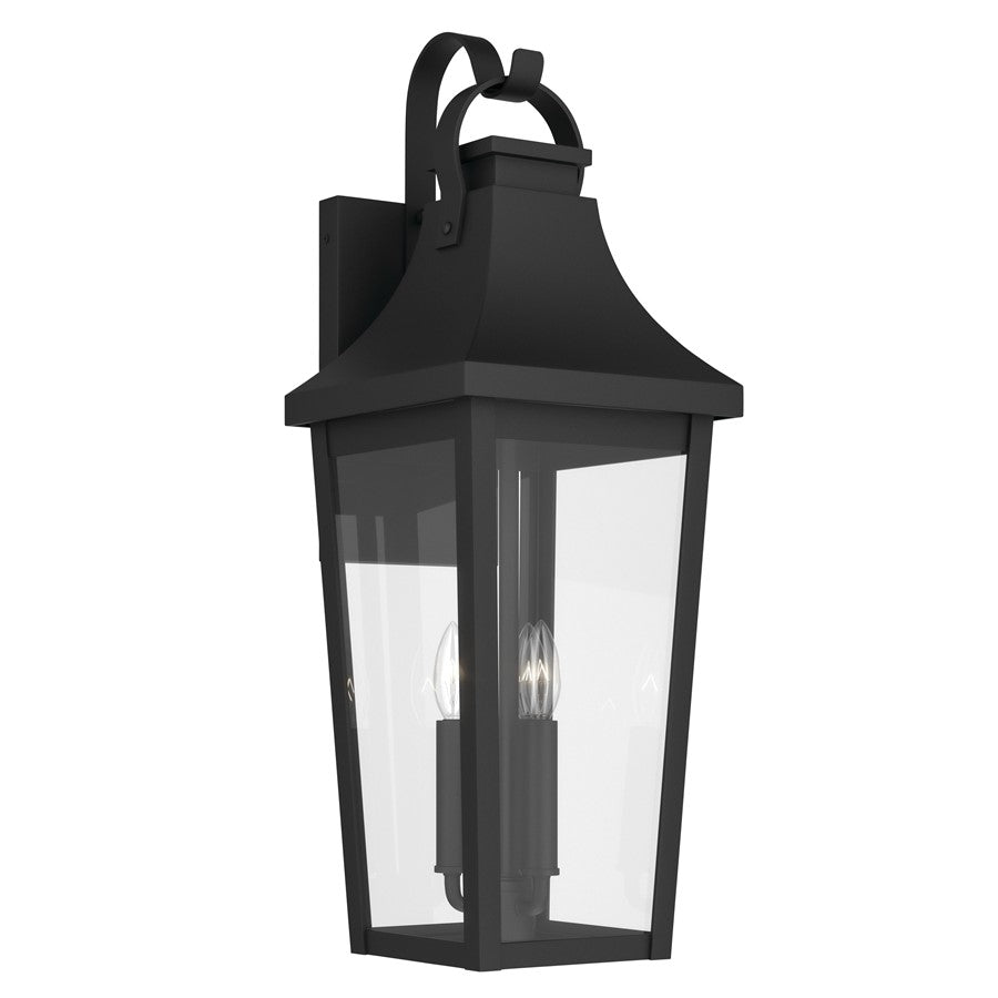 Kichler Cleary 30in 3-Light Outdoor Wall Sconce | Traditional Textured Black and Clear Glass | Entryway & Covered Patio | Model 59196BKT