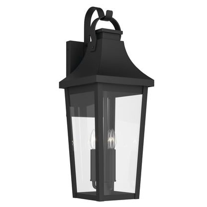 Kichler Cleary 30in 3-Light Outdoor Wall Sconce | Traditional Textured Black and Clear Glass | Entryway & Covered Patio | Model 59196BKT