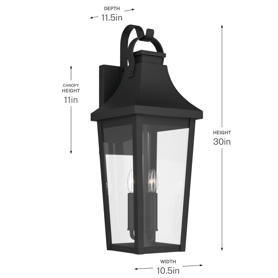 Kichler Cleary 30in 3-Light Outdoor Wall Sconce | Traditional Textured Black and Clear Glass | Entryway & Covered Patio | Model 59196BKT