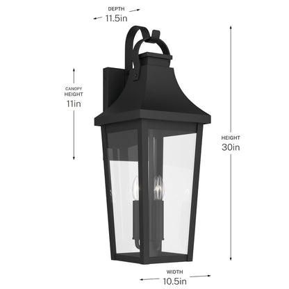 Kichler Cleary 30in 3-Light Outdoor Wall Sconce | Traditional Textured Black and Clear Glass | Entryway & Covered Patio | Model 59196BKT