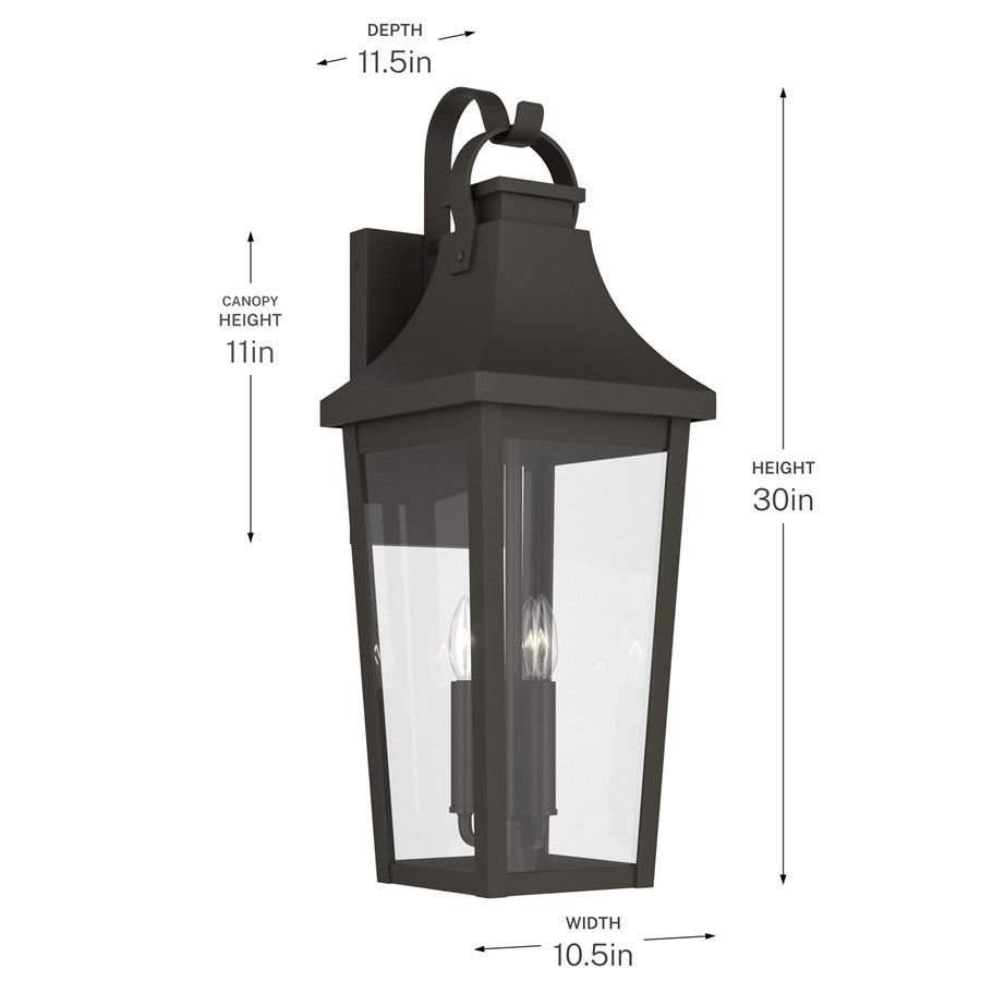 Kichler Cleary 30in 3-Light Outdoor Wall Light | Traditional Olde Bronze and Clear Glass | Entryway & Patio Accent | Model 59196OZ