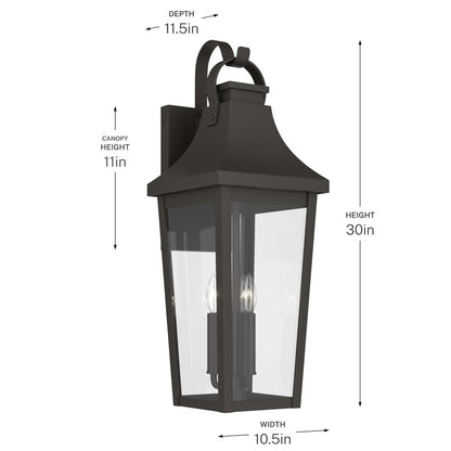 Kichler Cleary 30in 3-Light Outdoor Wall Light | Traditional Olde Bronze and Clear Glass | Entryway & Patio Accent | Model 59196OZ