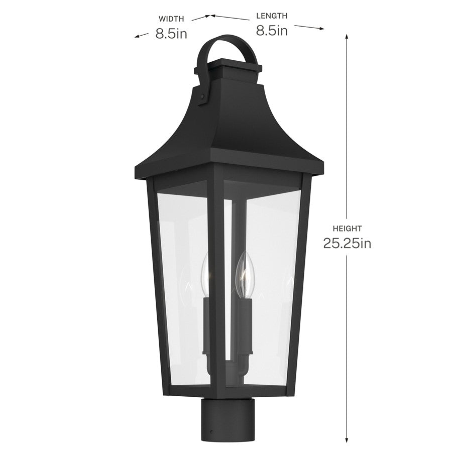 Kichler Cleary 25in 2-Light Outdoor Post Light | Traditional Textured Black and Clear Glass | Entryway & Pathway | Model 59197BKT