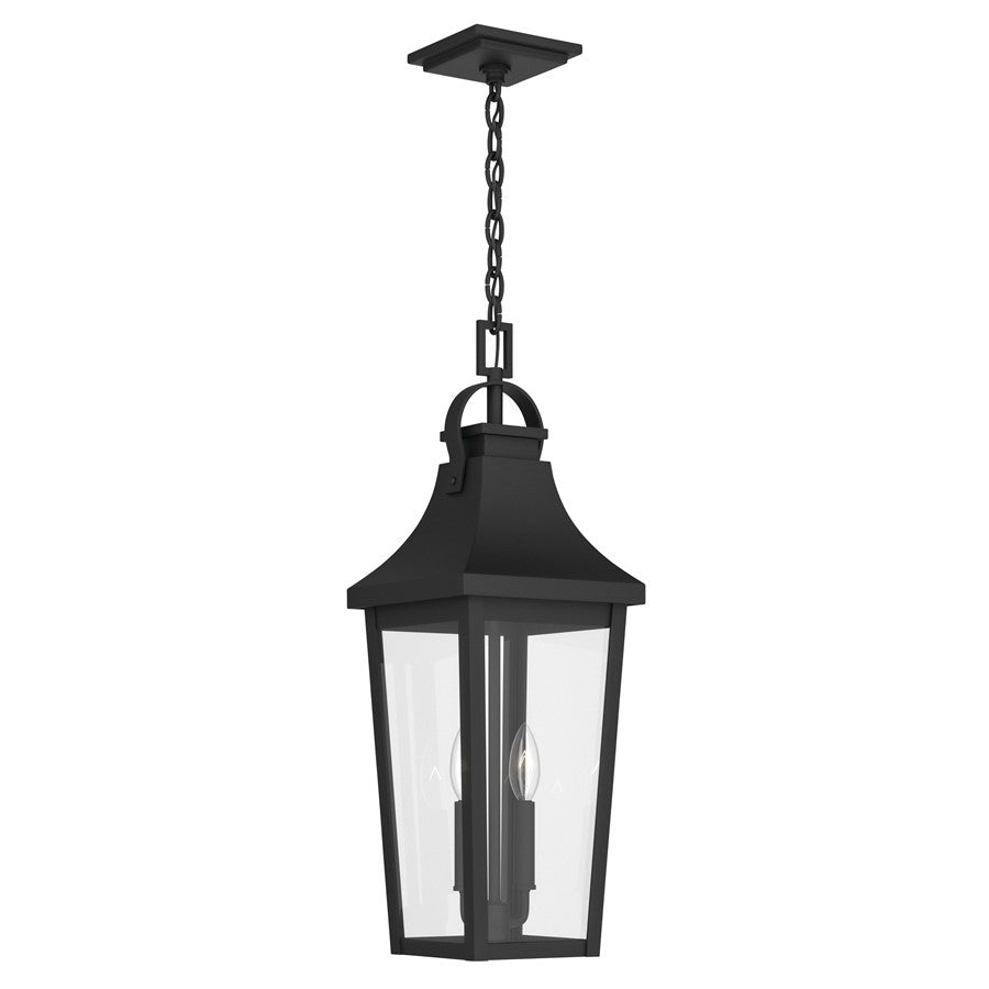 Kichler Cleary 24.75in 2-Light Outdoor Pendant | Traditional Textured Black and Clear Glass | Covered Patio & Entryway | Model 59198BKT