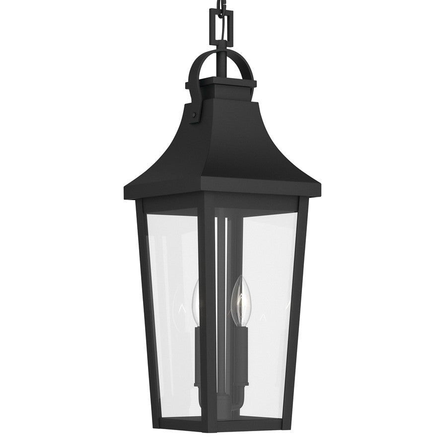 Kichler Cleary 24.75in 2-Light Outdoor Pendant | Traditional Textured Black and Clear Glass | Covered Patio & Entryway | Model 59198BKT