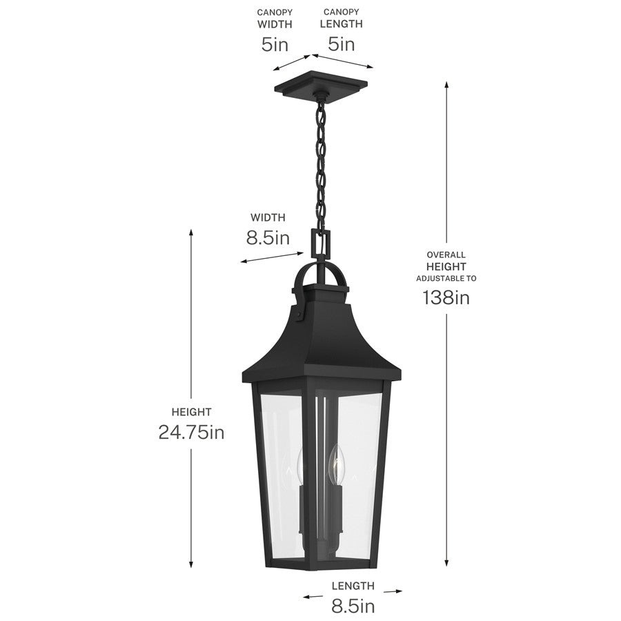Kichler Cleary 24.75in 2-Light Outdoor Pendant | Traditional Textured Black and Clear Glass | Covered Patio & Entryway | Model 59198BKT