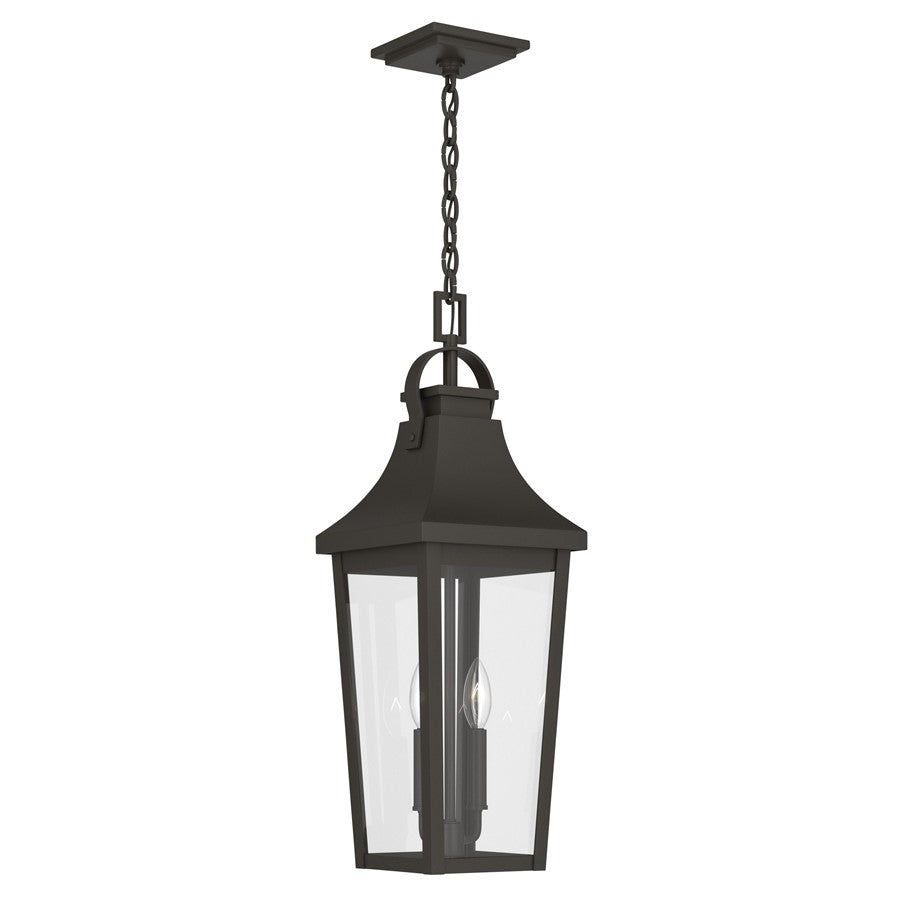 Kichler Cleary 24in 2-Light Outdoor Pendant | Traditional Olde Bronze Aluminum and Clear Glass | Covered Porch & Patio | Model 59198OZ