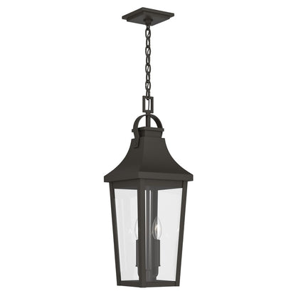 Kichler Cleary 24in 2-Light Outdoor Pendant | Traditional Olde Bronze Aluminum and Clear Glass | Covered Porch & Patio | Model 59198OZ
