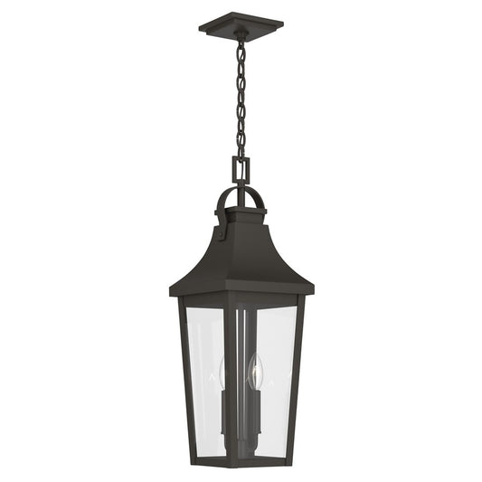 Kichler Cleary 24in 2-Light Outdoor Pendant | Traditional Olde Bronze Aluminum and Clear Glass | Covered Porch & Patio | Model 59198OZ