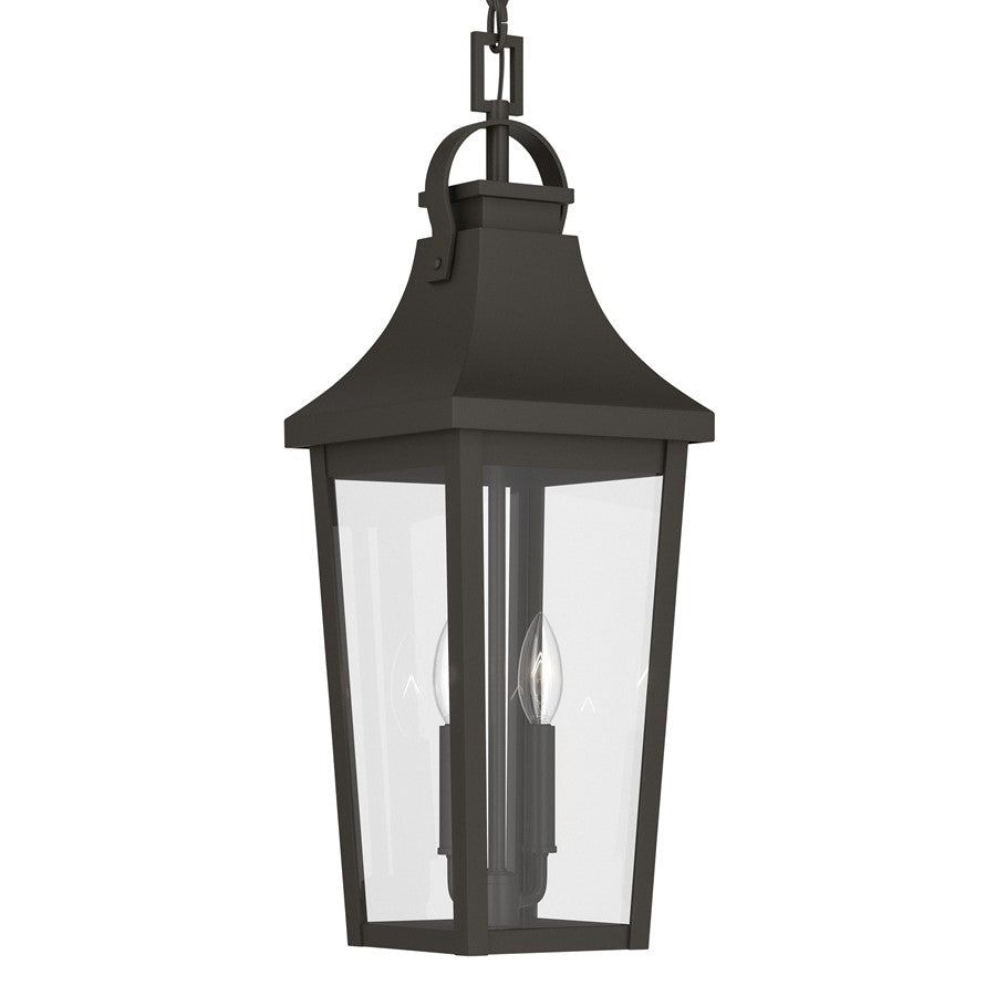 Kichler Cleary 24in 2-Light Outdoor Pendant | Traditional Olde Bronze Aluminum and Clear Glass | Covered Porch & Patio | Model 59198OZ