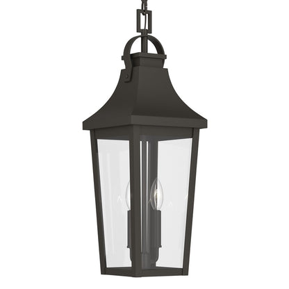 Kichler Cleary 24in 2-Light Outdoor Pendant | Traditional Olde Bronze Aluminum and Clear Glass | Covered Porch & Patio | Model 59198OZ