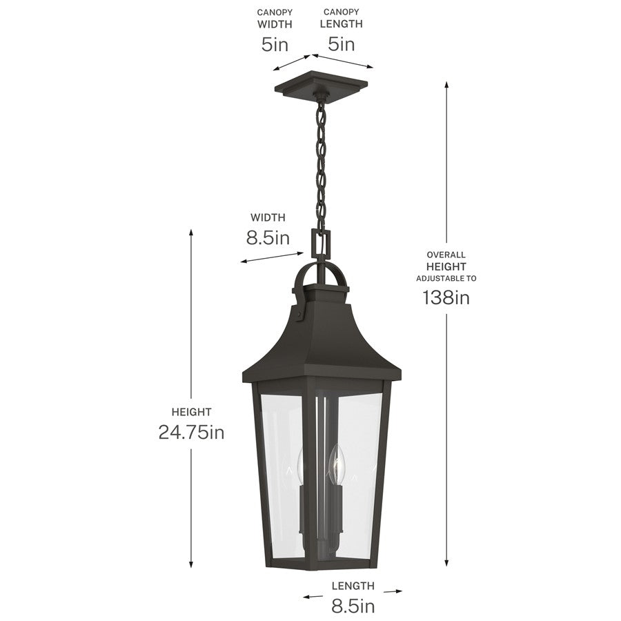 Kichler Cleary 24in 2-Light Outdoor Pendant | Traditional Olde Bronze Aluminum and Clear Glass | Covered Porch & Patio | Model 59198OZ