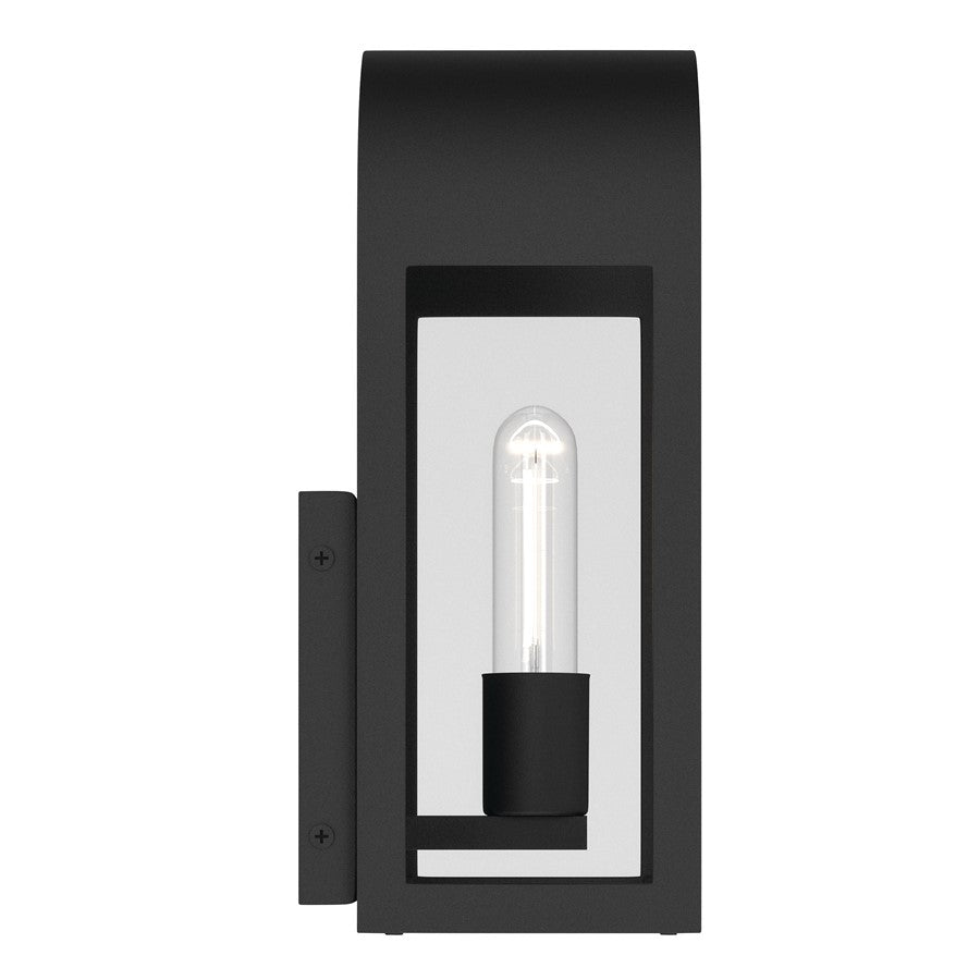 Kichler Marea 13in 1-Light Outdoor Wall Sconce | Art Deco Textured Black and Clear Glass | Entryway & Covered Patio | Model 59200BKT