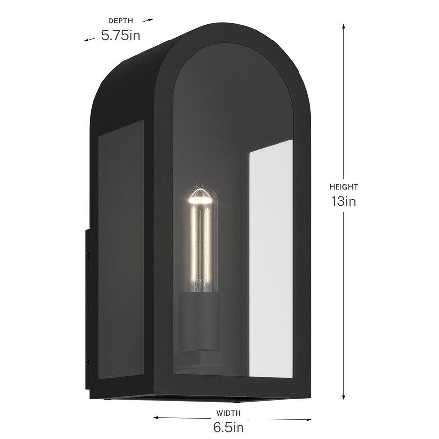 Kichler Marea 13in 1-Light Outdoor Wall Sconce | Art Deco Textured Black and Clear Glass | Entryway & Covered Patio | Model 59200BKT