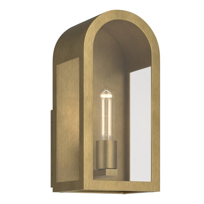 Kichler Marea 13in 1-Light Outdoor Wall Light | Art Deco Natural Brass and Clear Glass | Entryway & Porch | 6.5 x 13 x 5.75 in | Model 59200NBR