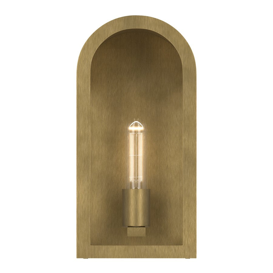 Kichler Marea 13in 1-Light Outdoor Wall Light | Art Deco Natural Brass and Clear Glass | Entryway & Porch | 6.5 x 13 x 5.75 in | Model 59200NBR