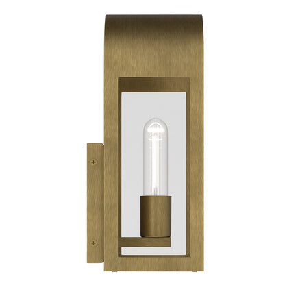 Kichler Marea 13in 1-Light Outdoor Wall Light | Art Deco Natural Brass and Clear Glass | Entryway & Porch | 6.5 x 13 x 5.75 in | Model 59200NBR