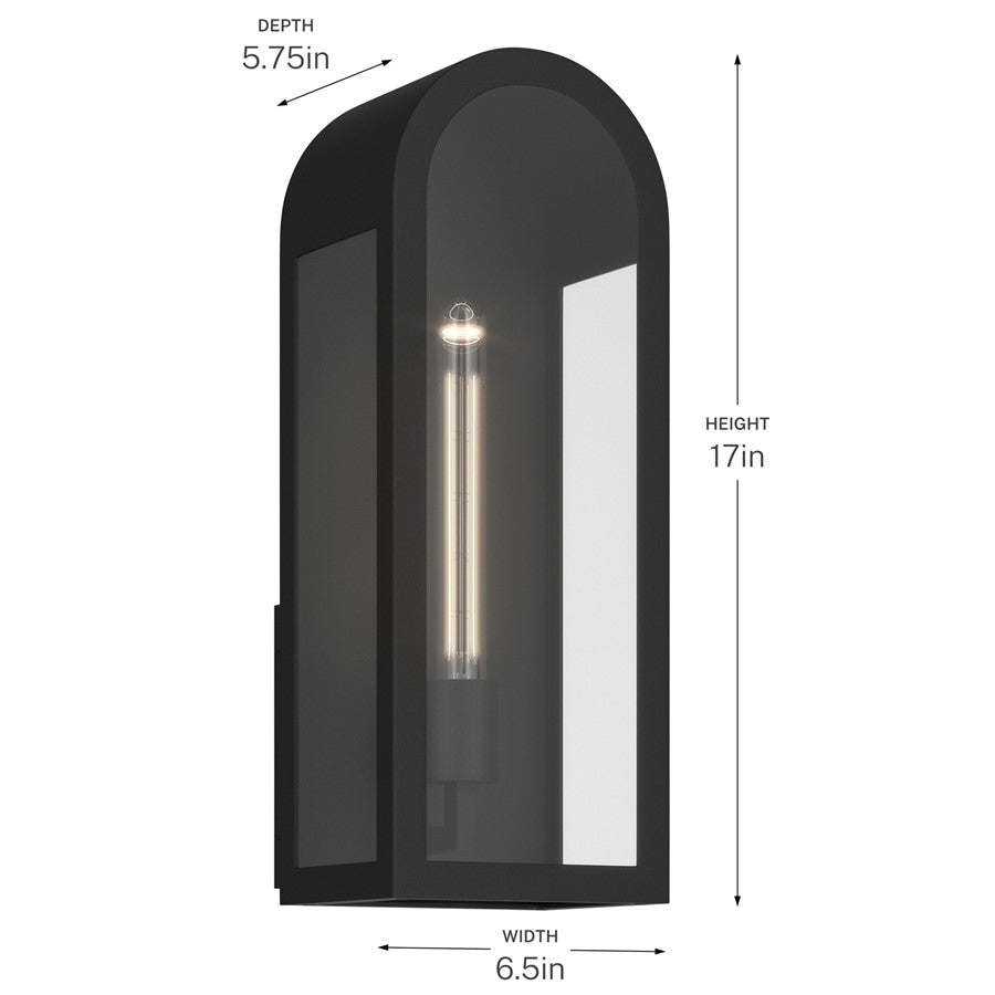 Kichler Marea 17in 1-Light Outdoor Wall Sconce | Art Deco Textured Black Aluminum and Clear Glass | Entryway & Covered Patio | Model 59201BKT