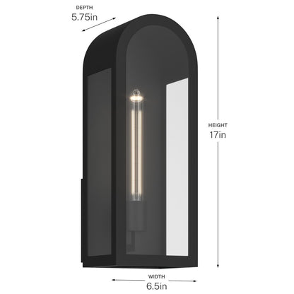 Kichler Marea 17in 1-Light Outdoor Wall Sconce | Art Deco Textured Black Aluminum and Clear Glass | Entryway & Covered Patio | Model 59201BKT
