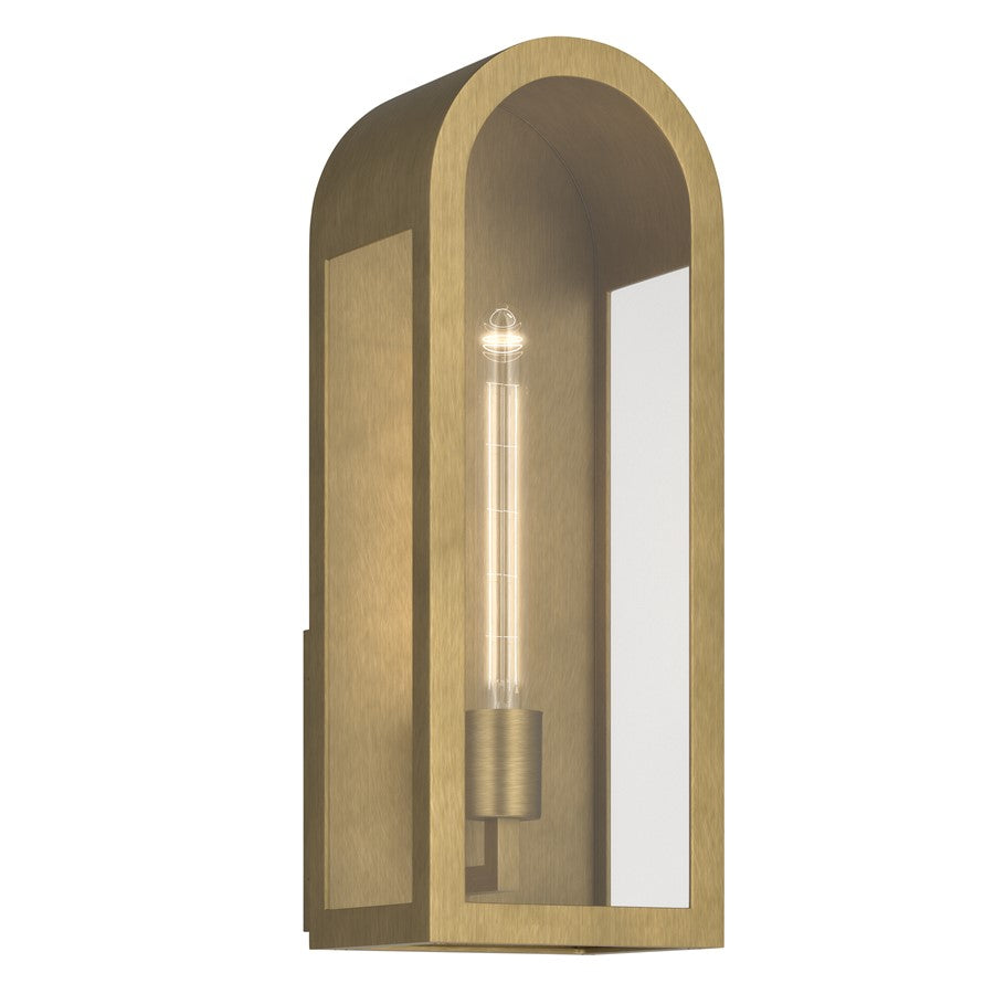 Kichler Marea 17in 1-Light Outdoor Wall Sconce | Art Deco Natural Brass and Clear Glass | Entryway & Covered Patio | Model 59201NBR